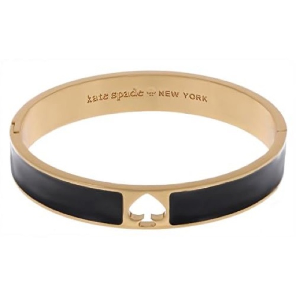 KATE SPADE Hole Punch Spade Enamel Hinged Bangle Bracelet - Gold/Black - Picture 2 of 15